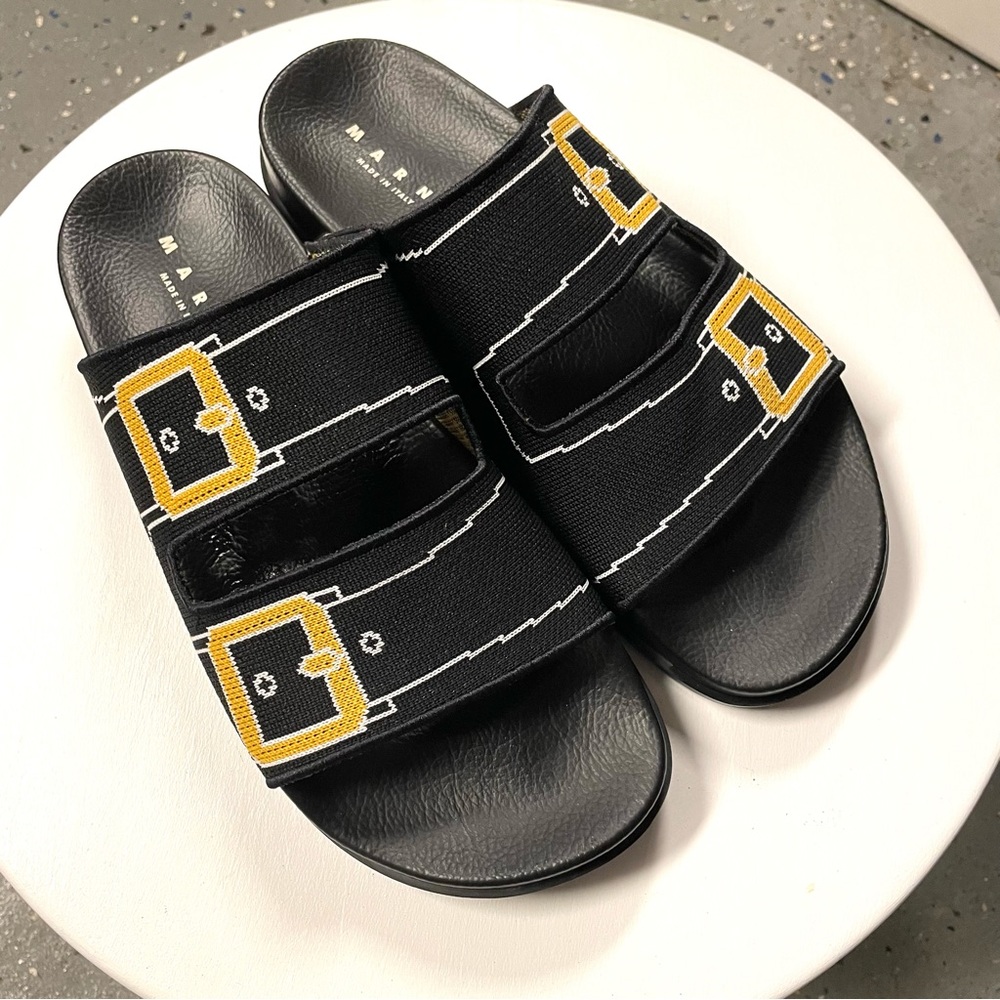 Marni Mens Sandals Fabric Black/Gold Size 10 (43 EUR)